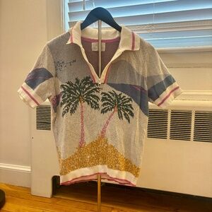 Great Condition Vintage Cynthia Rowley Tropical Knit Polo T-Shirt Size Large